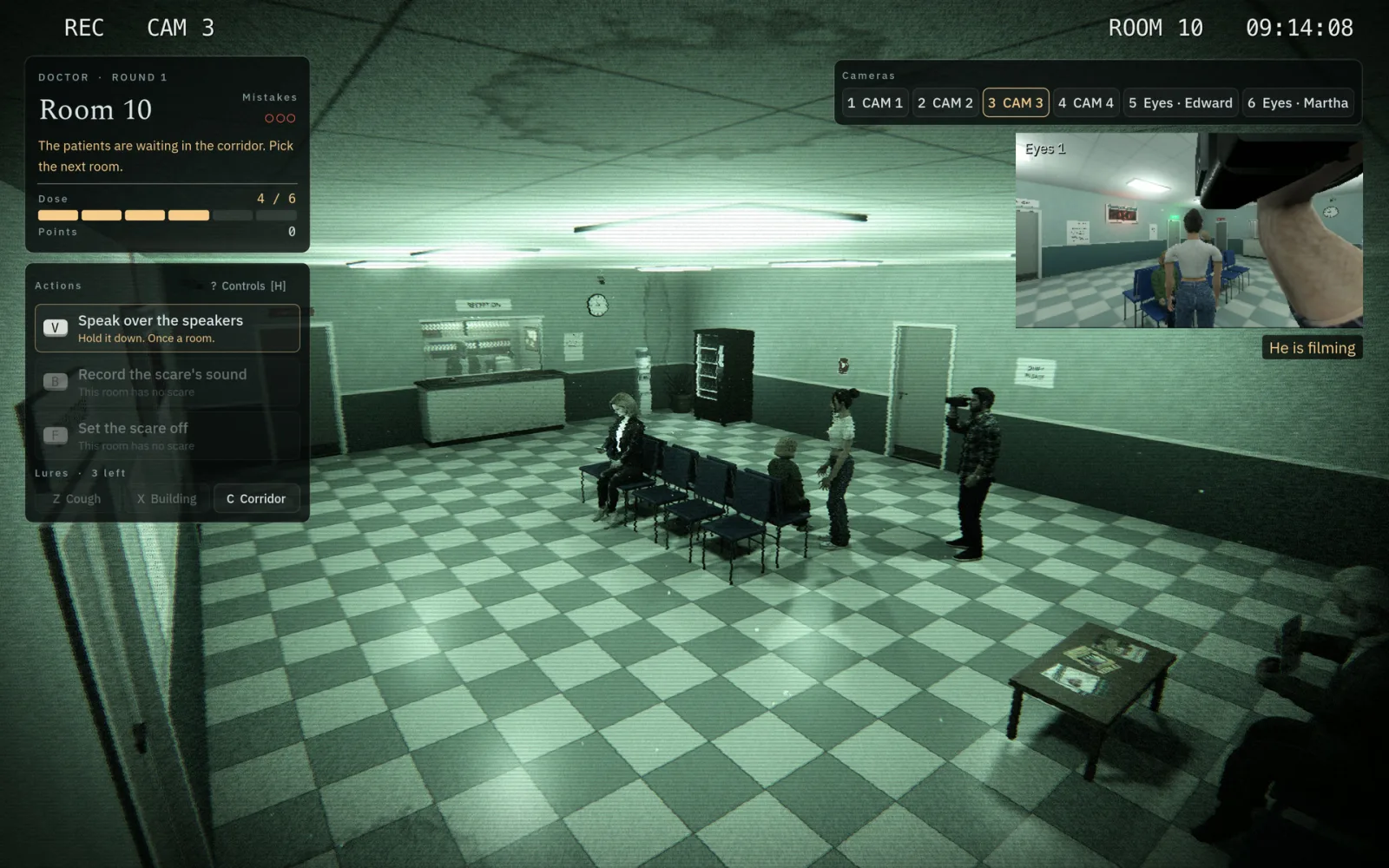 The doctor's CCTV view with Edward filming